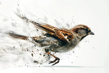 Dynamic Image of Sparrow Bursting Through Water, Symbolizing Speed and Motion