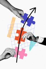Vertical image collage human hands body fragments match puzzle complete logic game fragments...