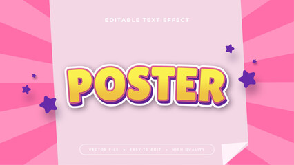Pink yellow and purple violet poster 3d editable text effect - font style