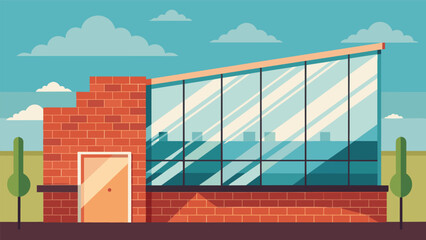 Construction of the exterior walls using a mix of brick and glass panels for a modern look.. Vector illustration