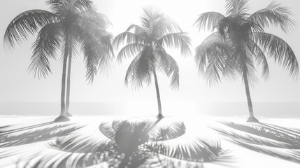 Three palm trees are silhouetted against a white background
