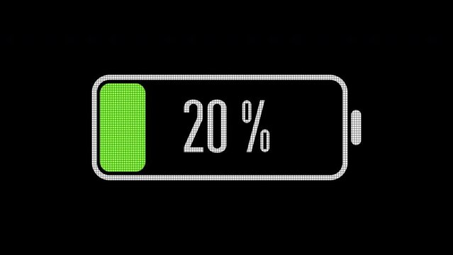 Energy lithium-ion battery charger. Animated icon charge battery. Battery monitor screen pixel.