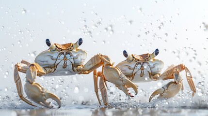 Two crabs are in the water, one of which is larger than the other
