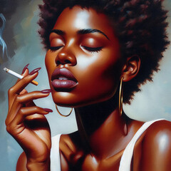 African woman smoking, painting on canvas.	
