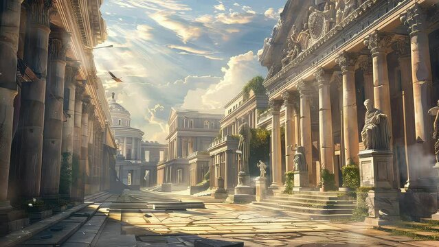 ancient roman city at daytime. animation seamless 4k video looping background. generated with ai