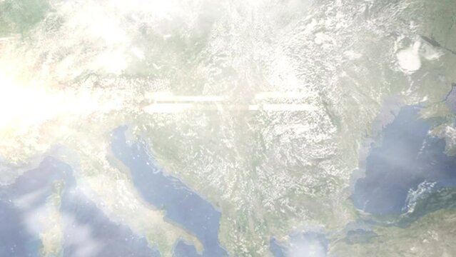 Zoom in from space and focus on Becej, Serbia. 3D Animation. Background for travel intro. Elements of this image furnished by NASA	