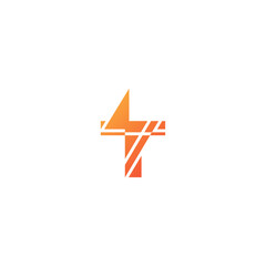 Thunder T initial letter logo design.