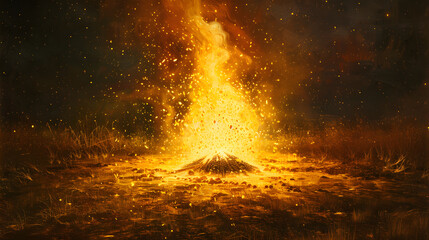 gradient background blending from golden yellow to burnt orange, mirroring the radiant warmth and splendor of a crackling bonfire under the night sky