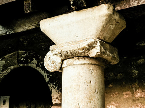 Ancient lonic column. Ochrid City, Macedonia.