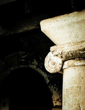 Ancient lonic column. Ochrid City, Macedonia.