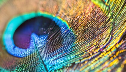 Naklejka premium Peacock feather wallpaper, featuring vibrant colors and exquisite details for an opulent and exotic feel.