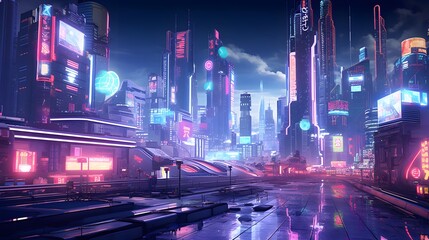 Futuristic city at night. Panorama. 3d rendering
