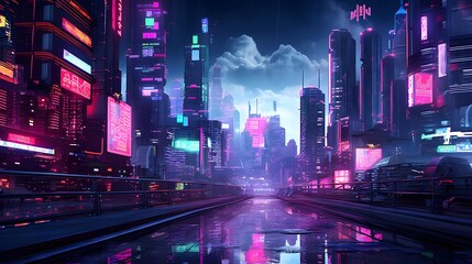 Panoramic view of the city at night. The concept of the future.