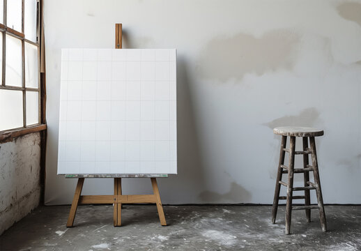 Empty Canvas Mockup In The Art Studio Room, Generative ai