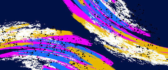 Abstract sport background with motion elements. Light dynamic effect. Black red yellow blue color pattern gradient grunge texture background
