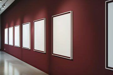 From a side, a gallery wall adorned with a series of frames against a backdrop of Royal Burgundy