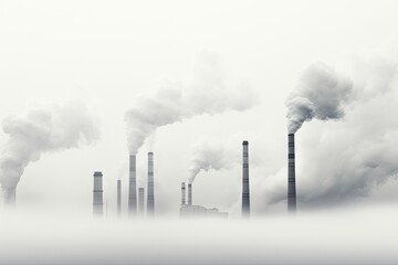 The factory is shrouded in a thick white smoke. The air is polluted and it is difficult to breathe. The factory is a major source of pollution in the area and is responsible for the poor air quality.