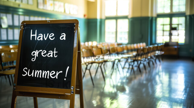 Classroom chalkboard with summer message