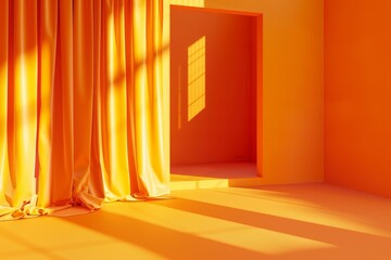 A colorful curtain is draped over a colorful frame