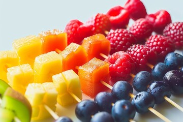 Fresh summer fruits on sticks. 