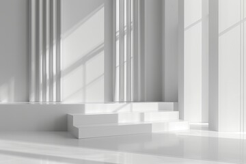 Fototapeta premium A white room with a white staircase and a white wall
