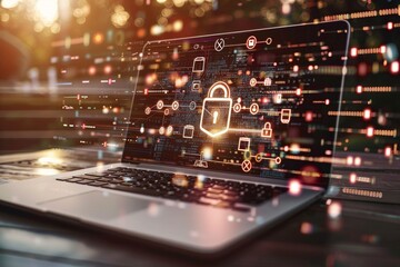 Fototapeta premium Cyber admin's secure infrastructure employs SSL encryption and responsive security measures to enhance data protection through cybersecurity operations.