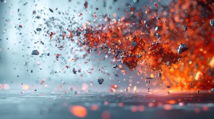 A fiery explosion with a lot of debris and rocks
