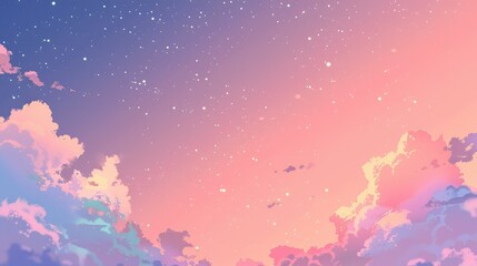 Obraz premium Abstract kawaii cloudy colorful sky background. Soft gradient pastel comic graphic.