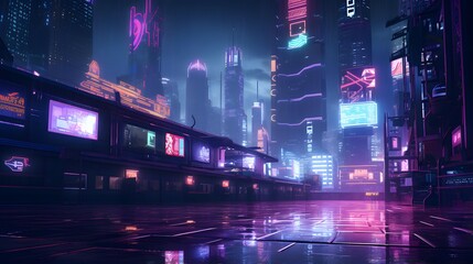 Train moving through the city at night. 3D rendering illustration.