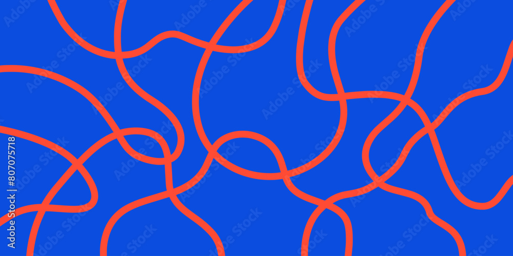 Poster Abstract horizontal background with colorful waves. Trendy vector illustration in style retro 60s, 70s. Blue and red colors	
