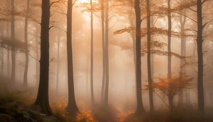 A forest canopy bathed in the soft light of dawn upscaled 4