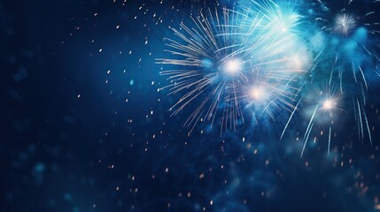Fototapeta premium vibrant blue fireworks exploding against the dark night sky,