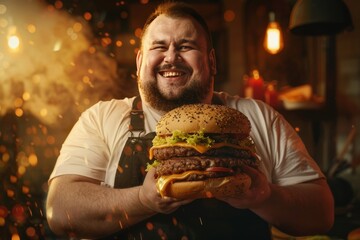 man fat overweight burger fast food