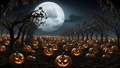 Create an image of a halloween pumpkin patch under upscaled 3