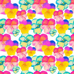 seamless pattern with flowers viola watercolor 