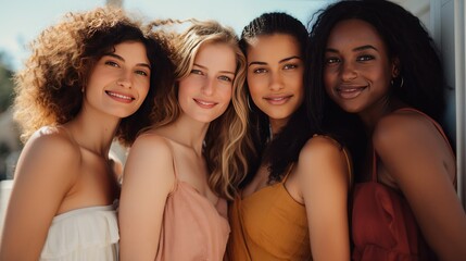 Obraz premium group of beautiful models representing various ethnicities and backgrounds, 