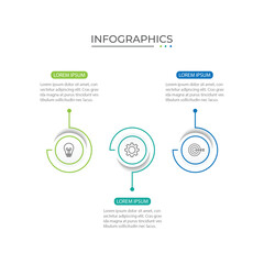 Business infographic thin line process with circle template design with icons and 3 options or steps.