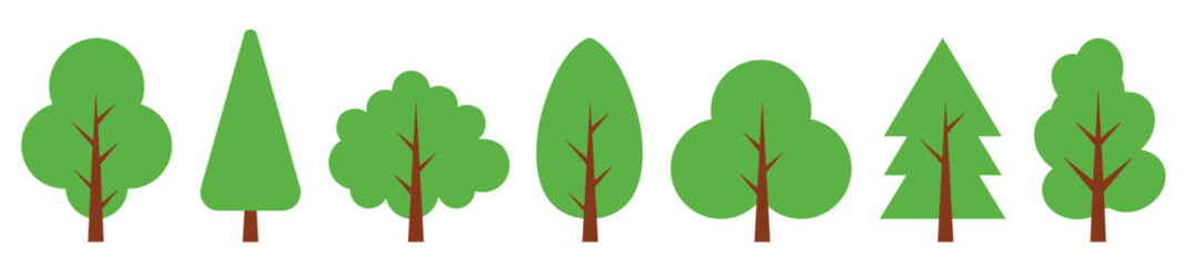 Green tree vector icon set. Flat trees set, pines, spruces, conifers. Tree simple different logo design elements. Vector illustration
