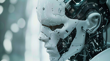 Futuristic cyborg with intricate circuitry and wiring