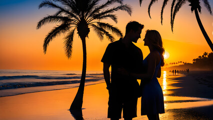 couple silhouette on the beach 