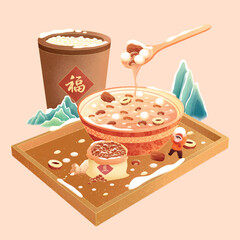 Chinese style miniature laba porridge landscape scene