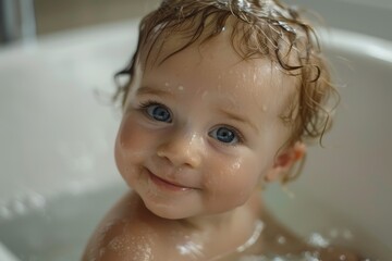 Baby smiling in a bath
