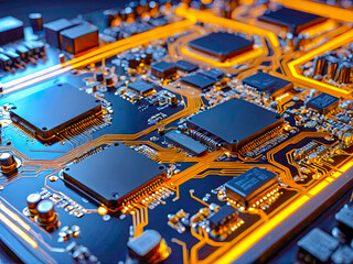 Advanced Technology Concept Visualization. Macro Shot of a Central Processing Unit on a Motherboard Illuminated. Technological background