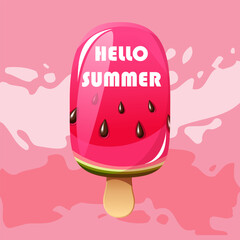 Hello summer. Summer background with watermelon ice cream. Vector illustration.
