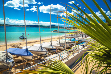 Sainte Maxime sand turquoise beach and sailboats view