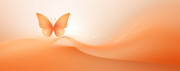 Orange plain background with minimalistic pastel butterfly pixel swirl border with copy space texture for display products blank copyspace for design text 