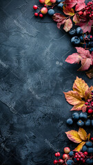 vines and flowers on a matt black background with copy space