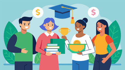 In cultures with a strong sense of community and mutual support students may receive financial help from relatives and community members to help pay. Vector illustration