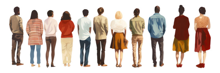 PNG People group standing walking back.