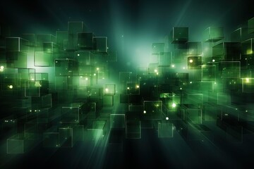 Obraz premium abstract background of squares in bright green tones . Three dimensional dark golden and black background.